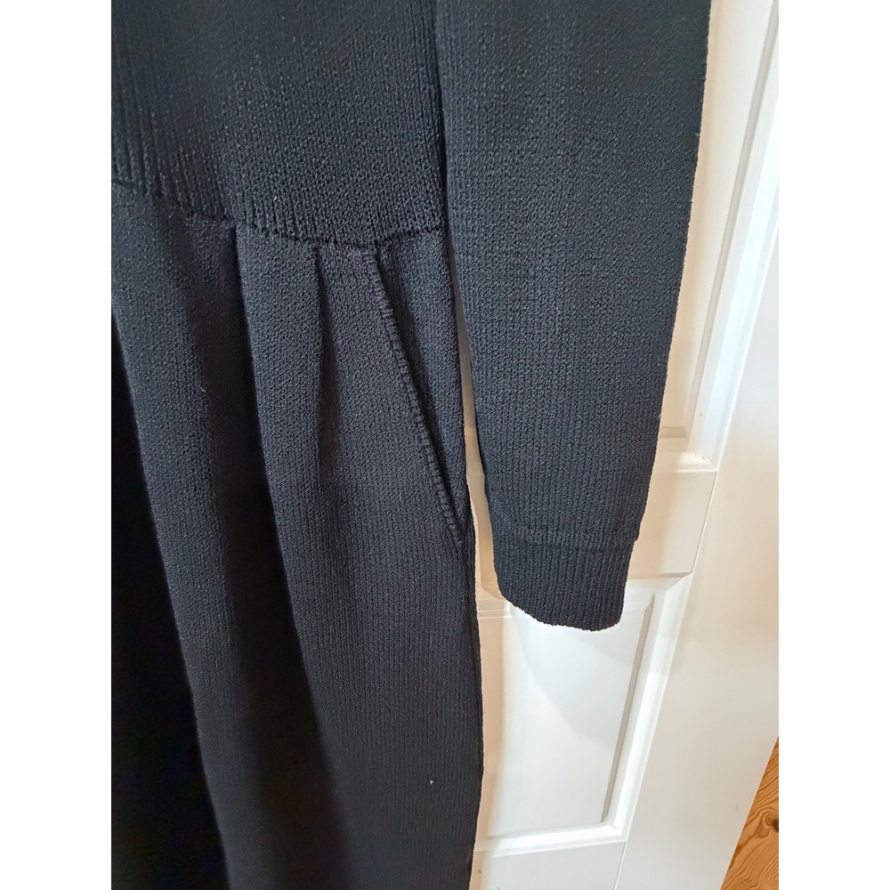 VTG St. John Saks 5th Avenue Black Santana Knit Midi Dress Gold Buttons Medium - Picture 5 of 8